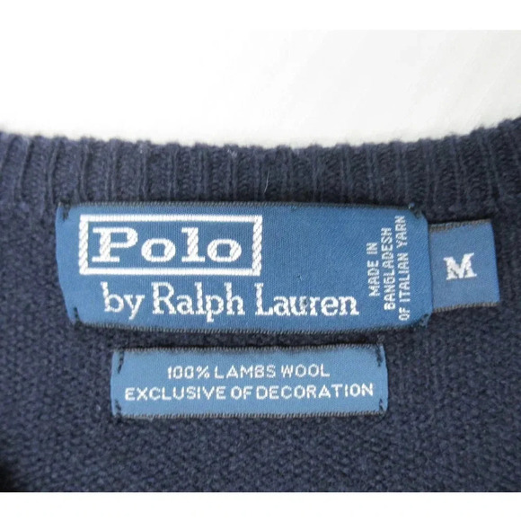 Polo By Ralph Lauren Mens Blue Lambs Wool Long Sleeve V-Neck Pullover Sweater M - Picture 3 of 7